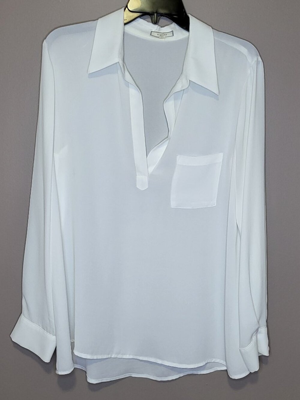 Pleione White Long Sleeve Sheer Chiffon Popover Blouse Size L
